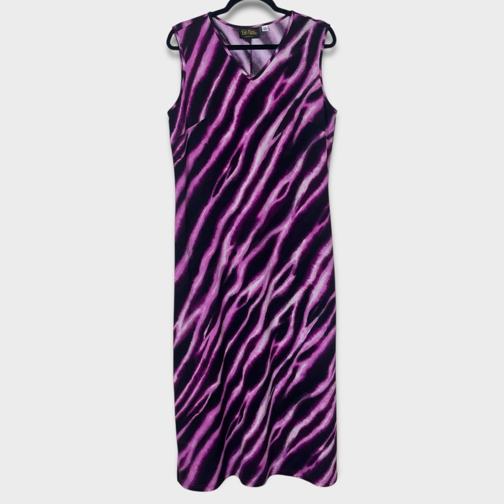 Bob Mackie Wearable Art Maxi Dress Medium Slinky Stretch V Neck Sleeveless Artsy